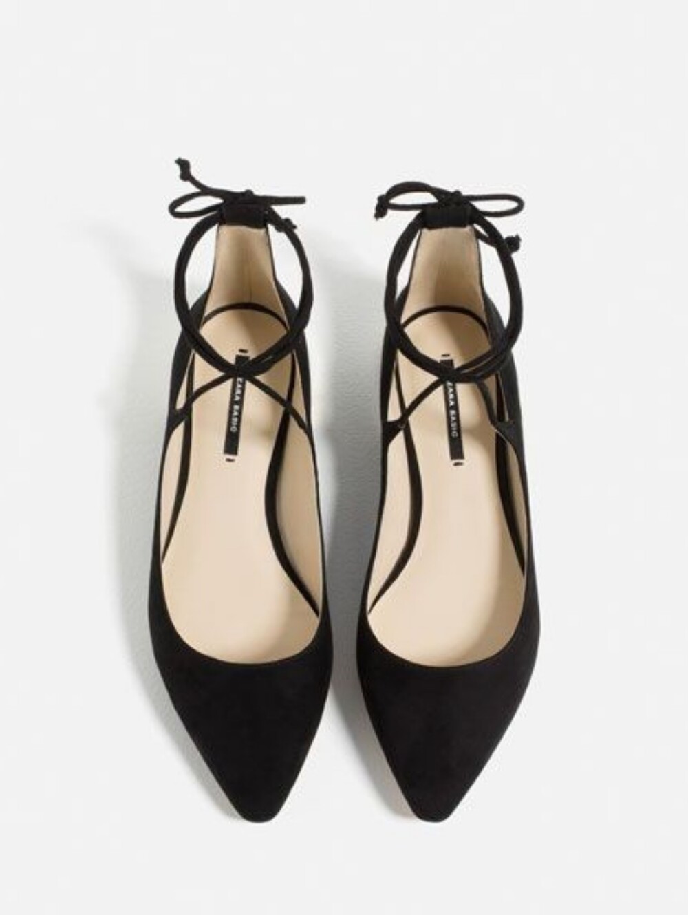 Zara Black Faux Suede Lace-Up Ballet Flat - Size 40 (9 US)